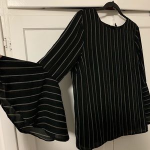Flounce sleeve striped blouse